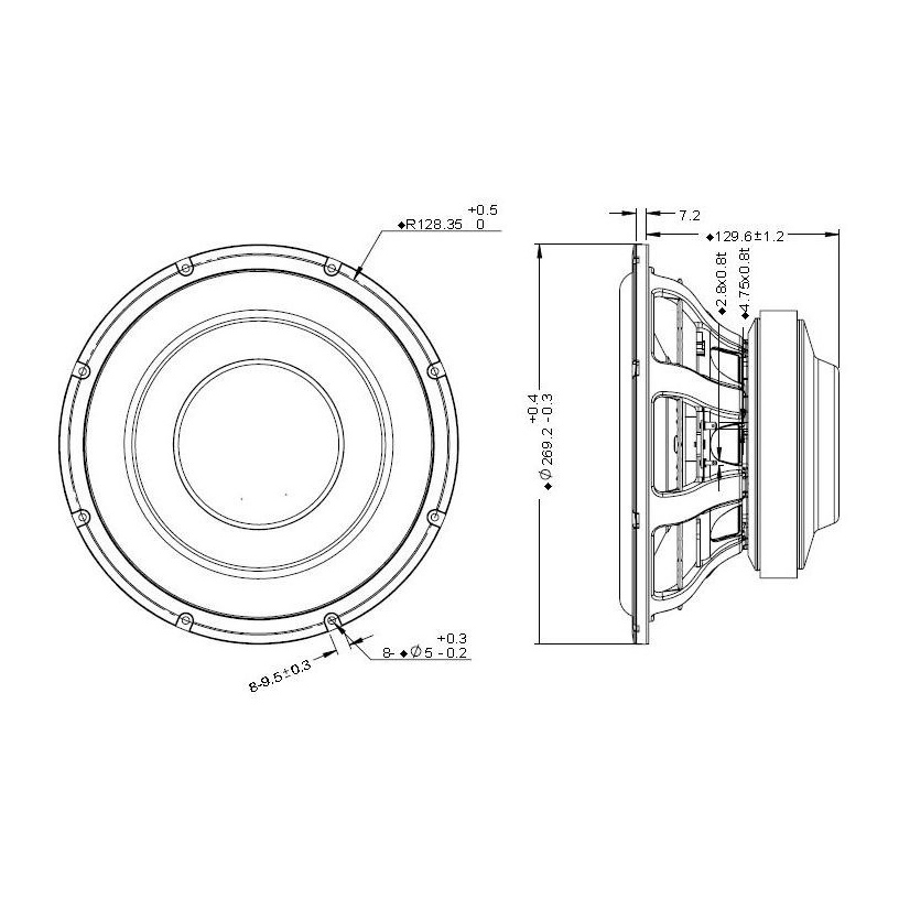 Peerless SDF-250F75PR01-06 10 inch  6 ohm HiFi Woofer